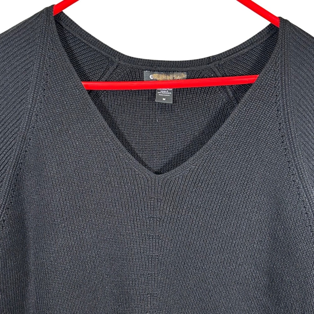 Athleta Hanover Refined V-Neck Sweater Black‎ Merino Wool Blend Medium New